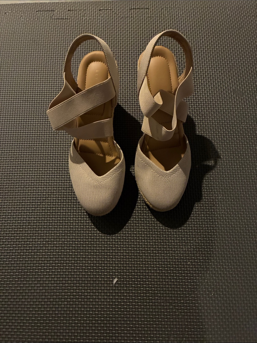 Kelly & Katie Neutral Beige Elastic Strap Espadrille Wedges